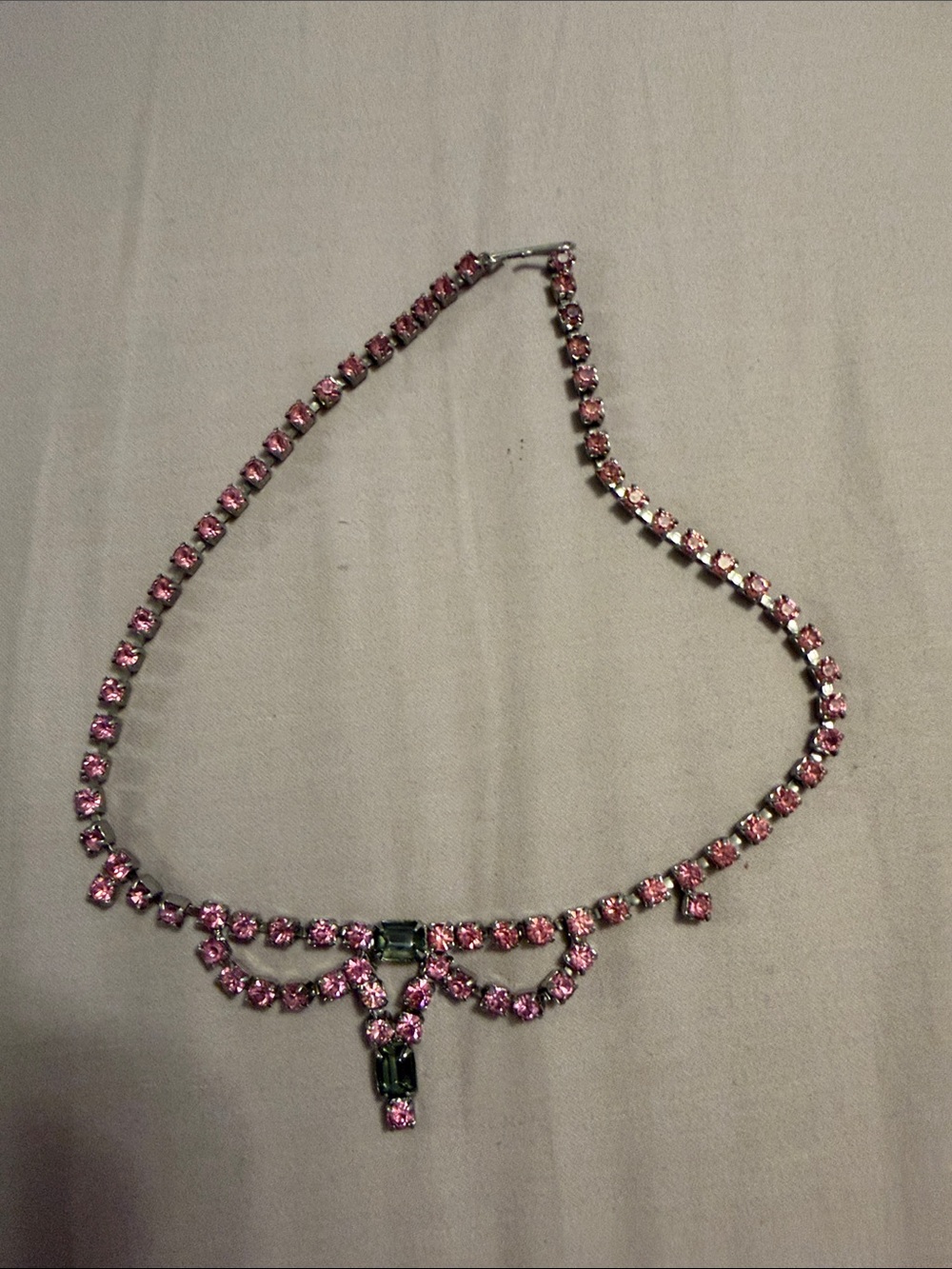 Delicate Pink Crystal Drop Necklace with Center Accent